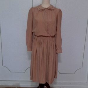 Evan Picone polyester beige 2 piece blouse and skirt vintage 80s size 10